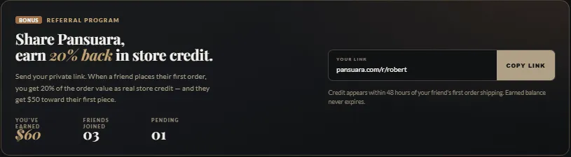 Referral programme inside the Pansuara customer account