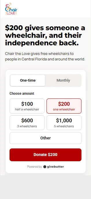Chair the Love donate page on a phone