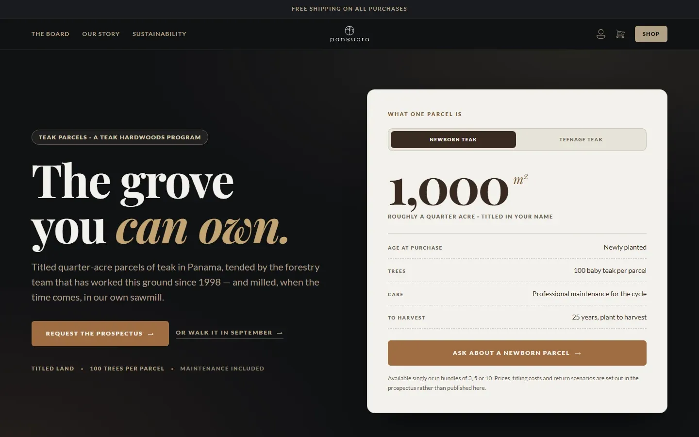 Teak Parcels landing page