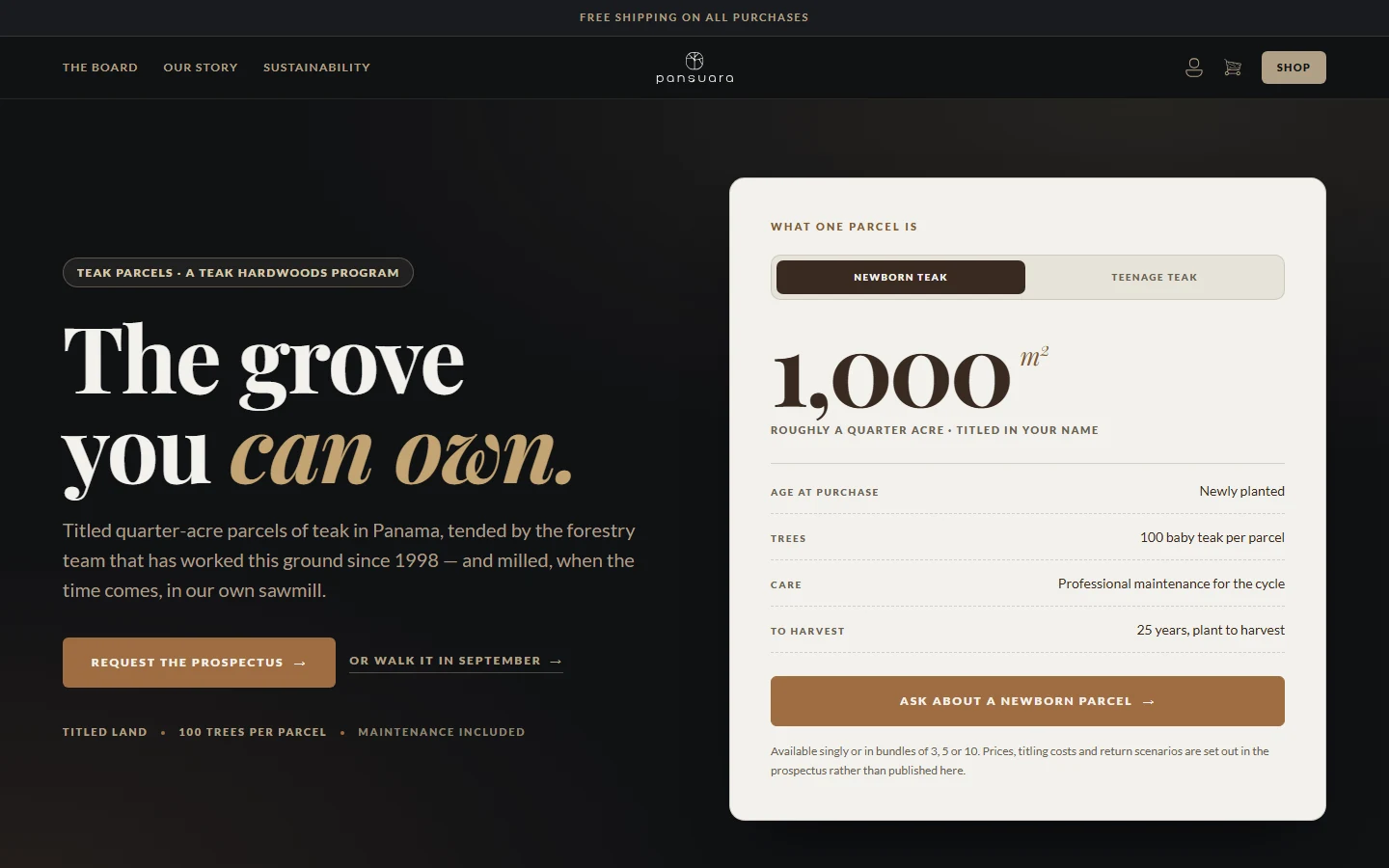 Current Teak Parcels landing page