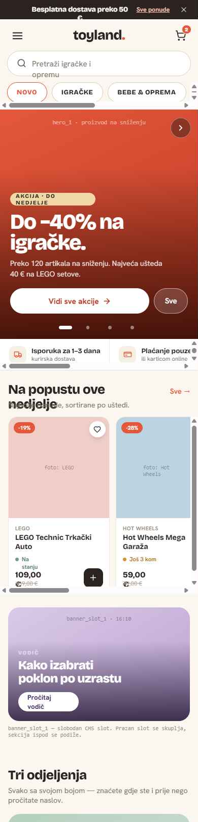 Toyland mobile homepage design